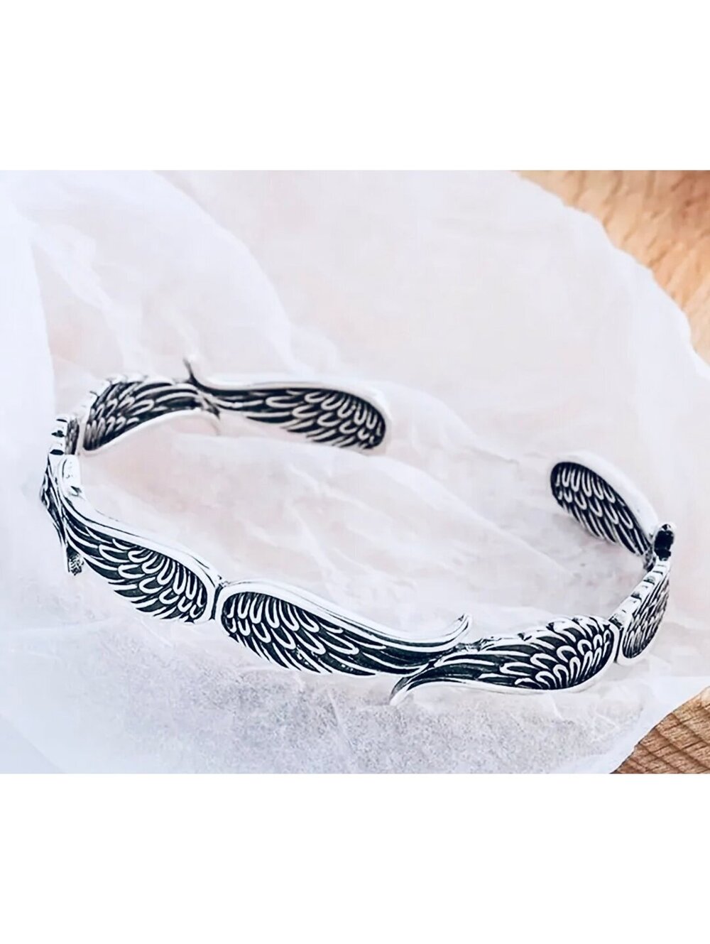 New - Silver - Angel Wings Adjustable Open Cuff Bracelet